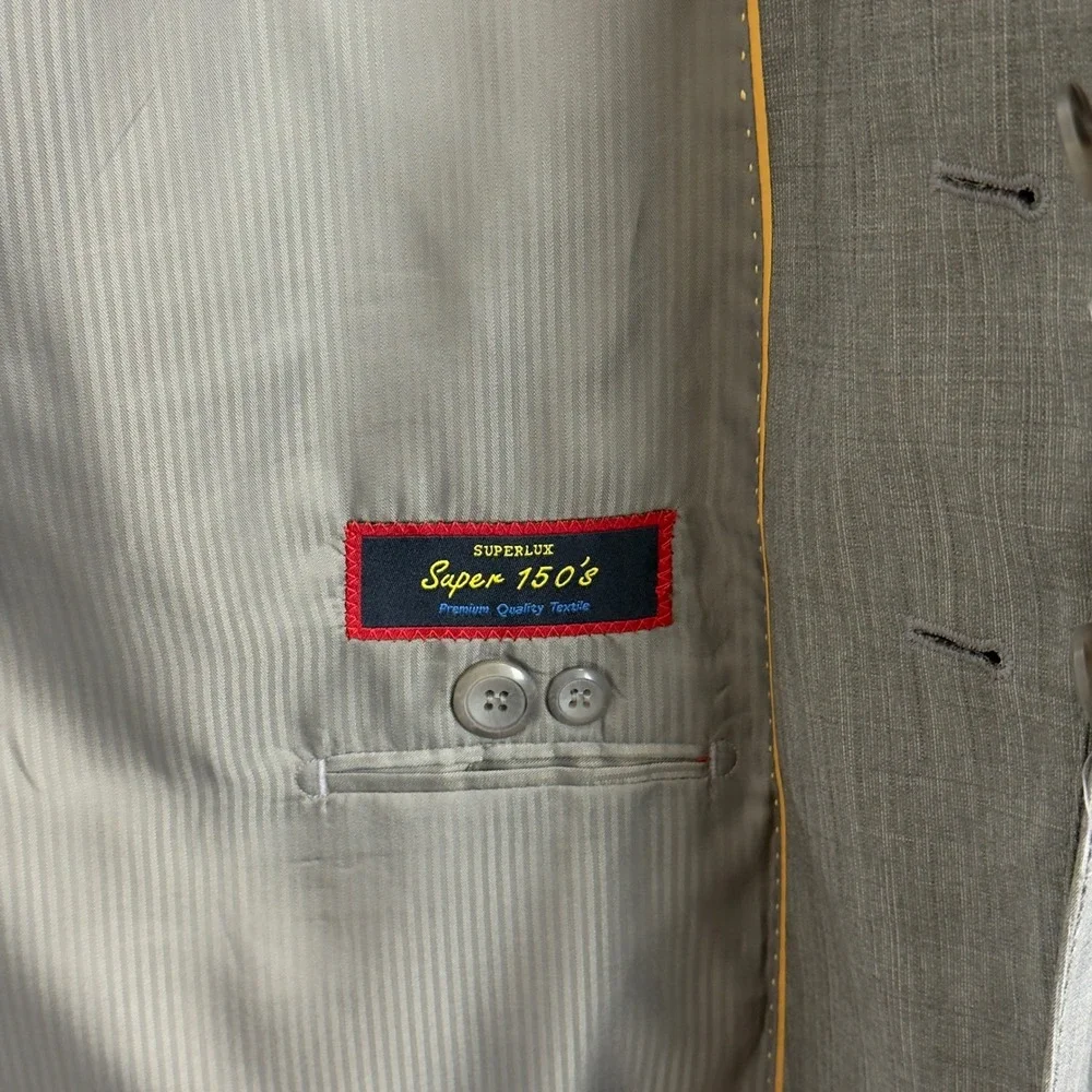 Ferera Italy Mens 48L‎ Grey Super 150s Wool 4 Button Peak Lapel Suit Jacket